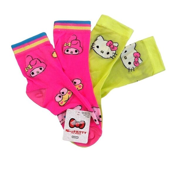 Hello Kitty And Friends 2 Pairs Neon Nylon Mid Crew Capri Socks NWT - Picture 1 of 10